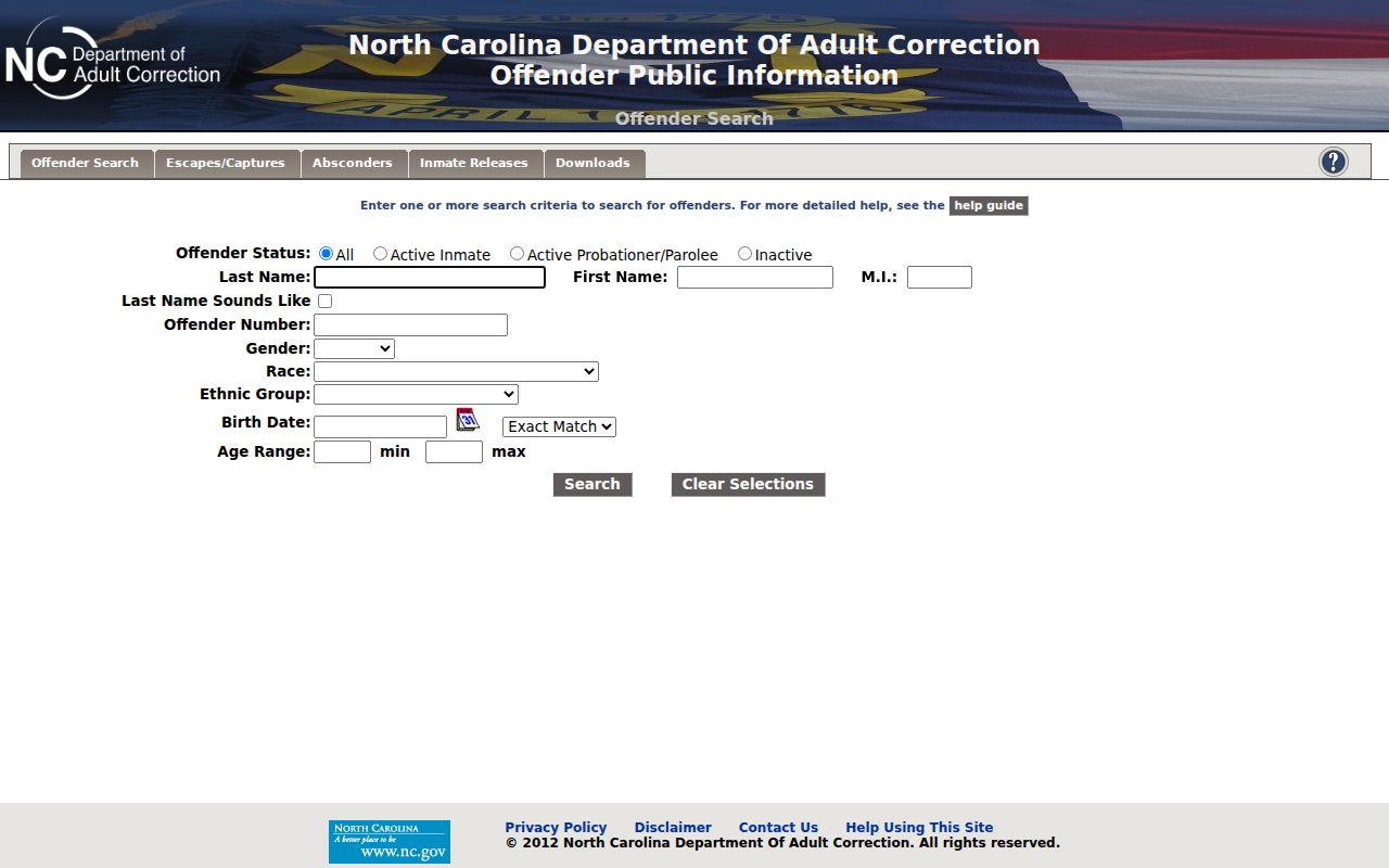 Winston-Salem people search using the North Carolina offender form