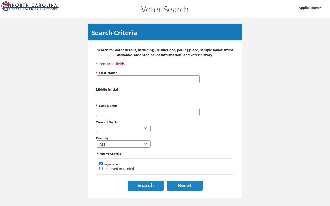 Winston-Salem voter record search fields in the North Carolina lookup